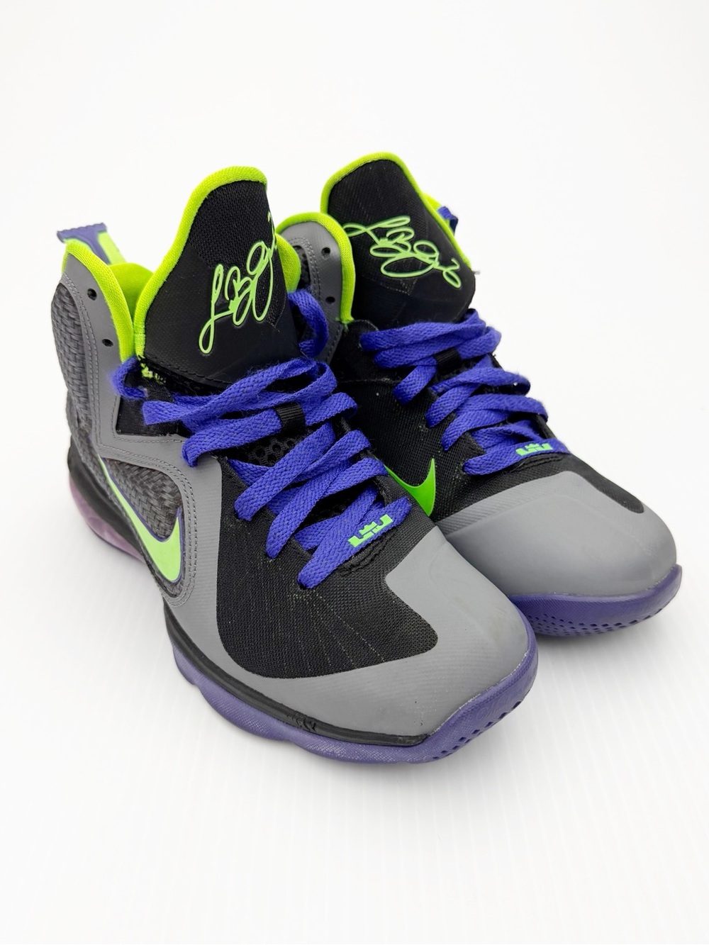 Nike LeBron James 9 Gray Green Purple Basketball Sneakers Youth Shoes